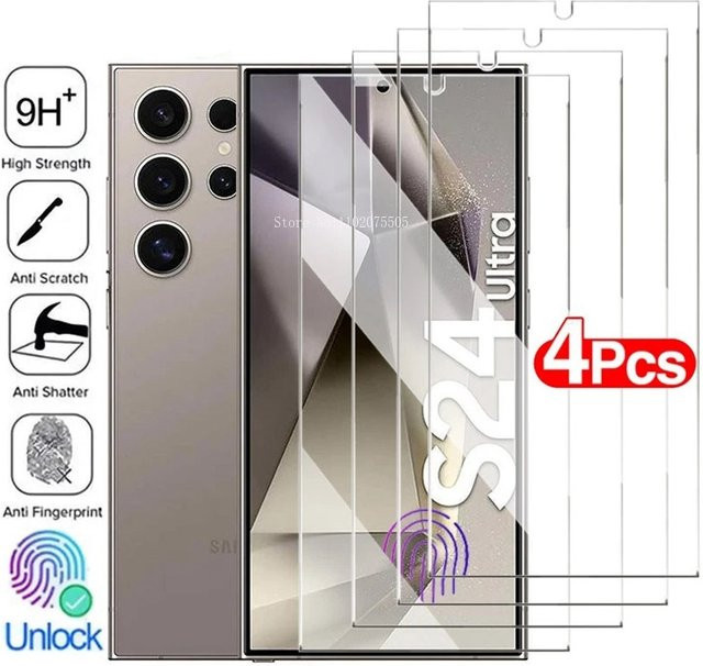 4er-Pack gehärtetes Schutzglas für Samsung Galaxy S24 Ultra, S24+ und S24 Plus, transparent, kompatibel mit Fingerabdruck-Entsperrung - Bild 1