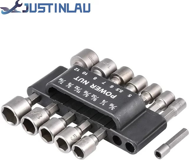 JUSTINLAU Schraubendreher-Set 9/14-teilig mit Sechskantschaft und elektrischer Stecknuss für metrische und Zoll-Schrauben - Bild 1