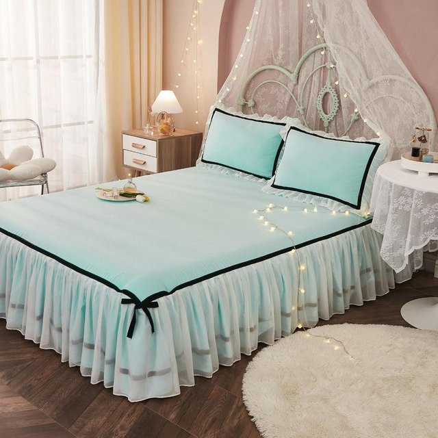 Spitzen-Bettrock Set mit Tagesdecke in Grau für dein Schlafzimmer B/H: 120 x 200 cm - Bild 1