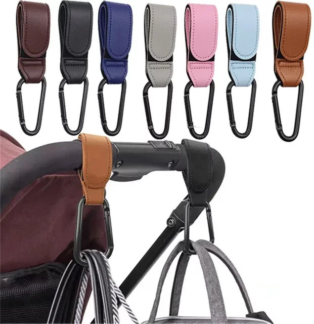 2er-Set Kinderwagen Haken aus PU Leder in Schwarz, 360 Grad drehbarer Warenkorb Organizer für Kinderwagen Zubehör - Bild 1