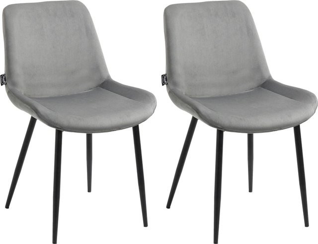 2er Set DELUKE Esszimmerstühle WIKIL aus Samt in Grau mit matt schwarzem Metallgestell, Höhe: 80 cm, Breite: 51 cm, Tiefe: 60 cm - Bild 1