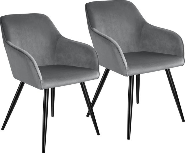 tectake Marilyn Esszimmerstuhl 2er Set, gepolstert in Samtoptik, Grau-Schwarz, B/T/H: 58 x 62 x 82 cm - Bild 2