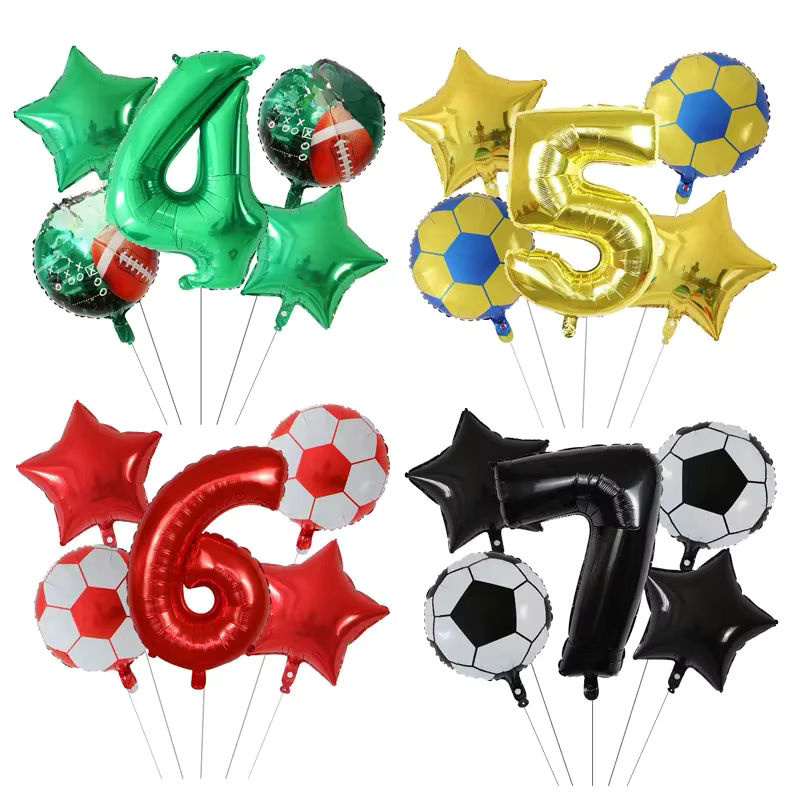 5er Set Fußball Folienballons und Zahlenballons für Kindergeburtstage in Grün, Durchmesser: 81,28 cm - Bild 2