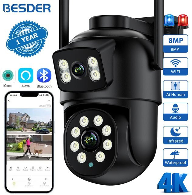 BESDER 4K 8MP PTZ Wifi Sicherheitstyp IP Kamera mit Dual Screen, Auto Tracking und Personenerkennung für den Außenbereich, Schwarz - Bild 1
