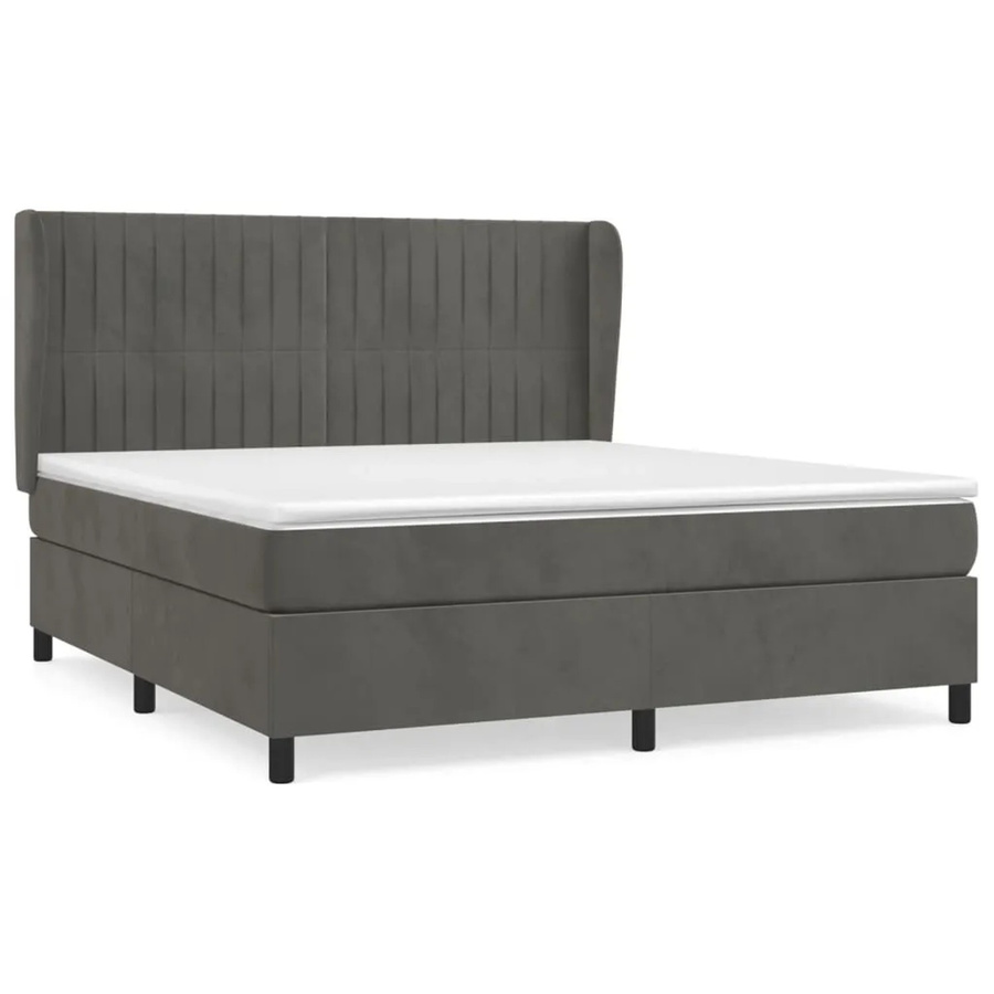 vidaXL Boxspringbett mit Matratze in Dunkelgrau aus Samt, Hybrid-Design mit Taschenfederkern, B/T/H: 160 x 200 cm - Bild 2
