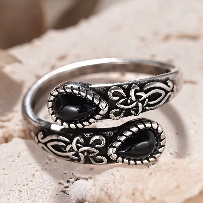 Huitan Ring, Silber, Schwarzer Stein, Damen, Vintage - Bild 3
