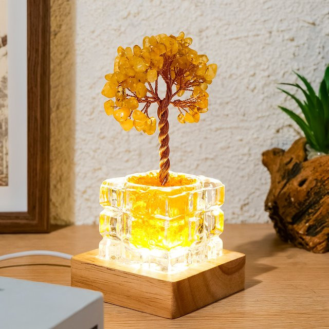 Runyangshi Kristallbaum-Ornament mit Glas-Basis als dekoratives Nachtlicht für deinen Desktop - Bild 1
