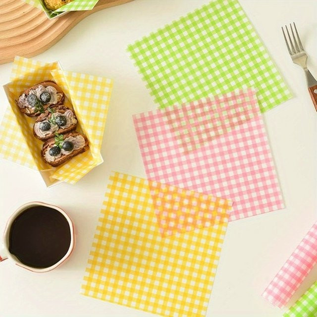 50 Stück kariertes Wachspapier in Multicolour, fettdichte und antihaftbeschichtete Lebensmittelverpackungen für Sandwiches, Burger und Deli-Produkte - Bild 1