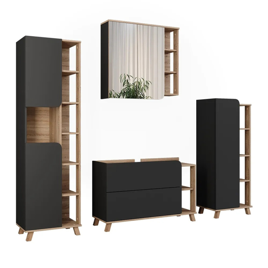 Vicco Badmöbel-Set Karen in Sonoma und Anthrazit, 4-teiliges modernes Badezimmer-Set aus Holz und MDF - Bild 2