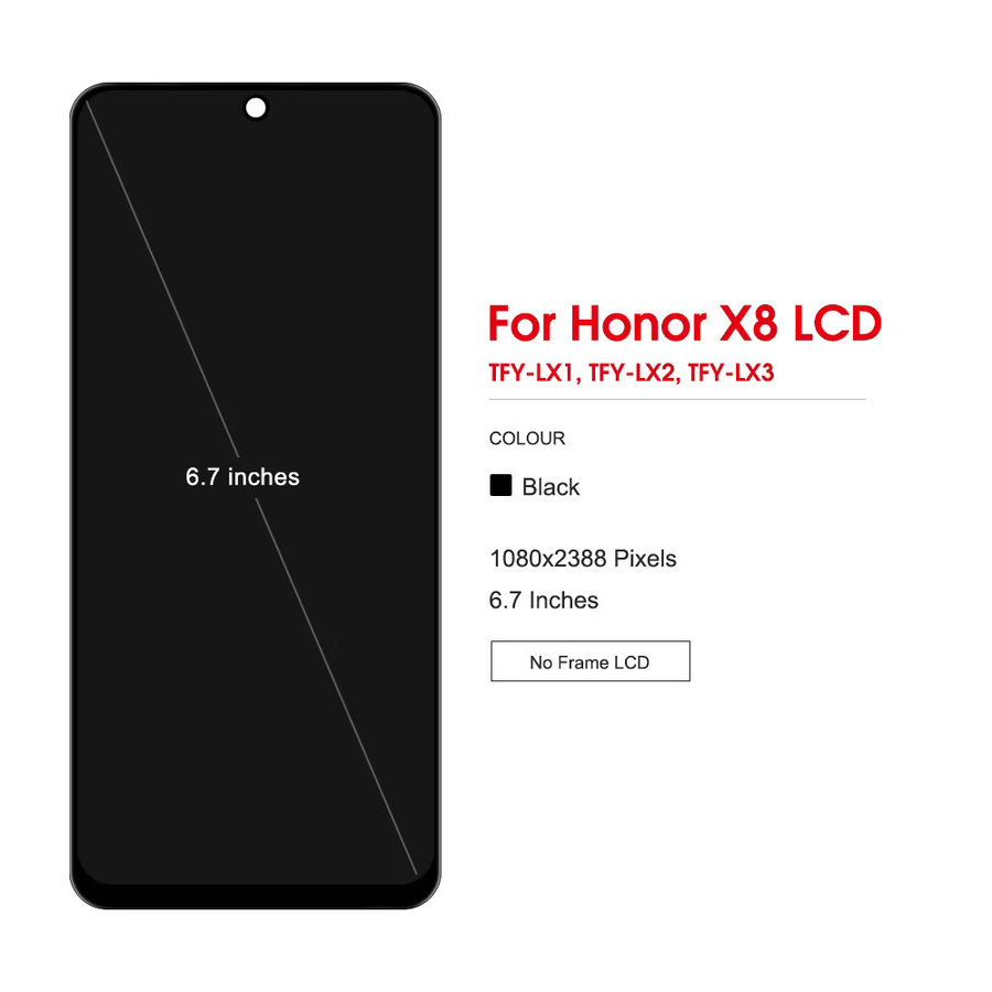 Sinmaytai LCD Display Touchscreen Digitizer Montage für Honor X8 4G in Schwarz mit Rahmen, 6.7 Zoll - Bild 2