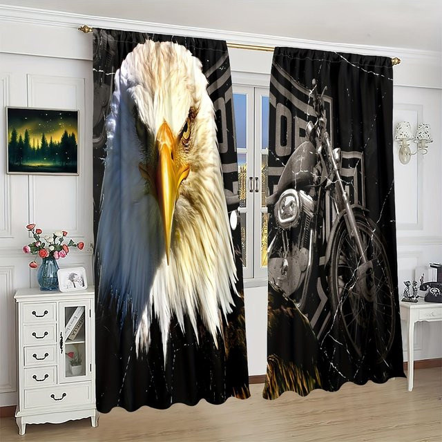 Yiran Furniture Vorhang Set mit Adler-Motorrad-Aufdruck aus Polyester, 2 Stück, halbtransparent, Multicolour, Breite: 76,2 cm, Höhe: 165,1 cm - Bild 1