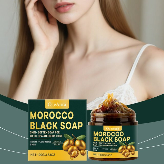 OceAura Marokkanische schwarze Seife mit Arganöl, 100 g - Bild 1