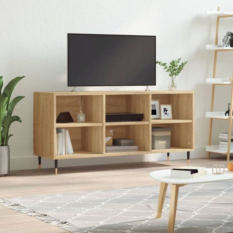 Vidaxl TV-Schrank Sonoma-Eiche in Eiche Natur aus Holzwerkstoff und Metall, B/T/H: 103,5 x 30 x 50 cm - Bild 1