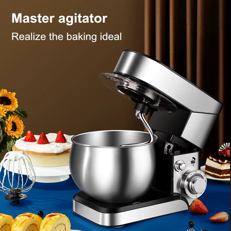 SUSWEETLIFE Standmixer Küchenmaschine mit 1200W Motor in Schwarz und Silber aus Edelstahl mit Knethaken, Rührbesen und Schneebesen sowie kippbarem Kopfdesign - Bild 4