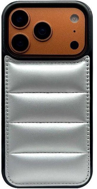 Silikon Handyhülle im Daunenjacke-Design für Apple iPhone 15 16 17 Pro Max Plus und andere Modelle, Farbe: Silber - Bild 1