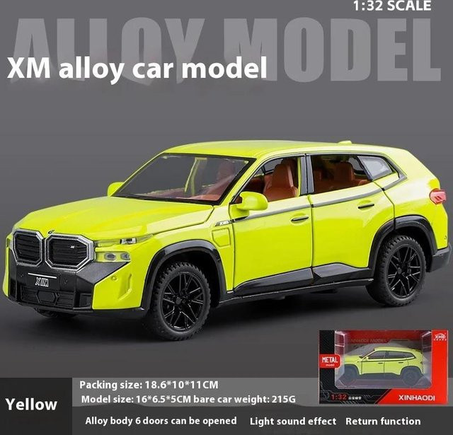 Fourall- Model Cars BMW XM, Miniatur-Autospielzeug, 1:32, grün/gelb, mit Licht und Sound - Bild 1