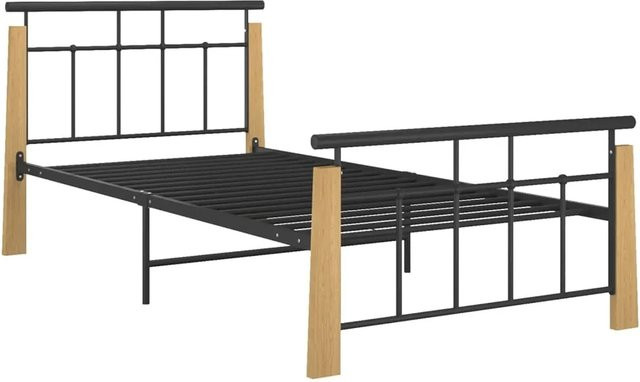 vidaXL Bettgestell aus Metall und Massivholz Eiche in Schwarz, B/T/H: 100 x 200 x 86 cm - Bild 1