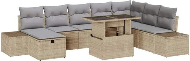 vidaXL Garten-Sofa-Set aus Poly-Rattan in Beige, 9-teilig und höhenverstellbar - Bild 1