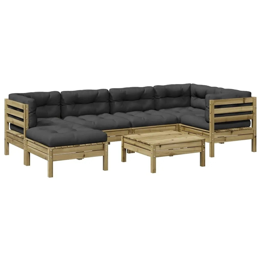 vidaXL 7-tlg. Garten-Sofagarnitur aus Kiefernholz mit Kissen in Anthrazit und Grau - Bild 2