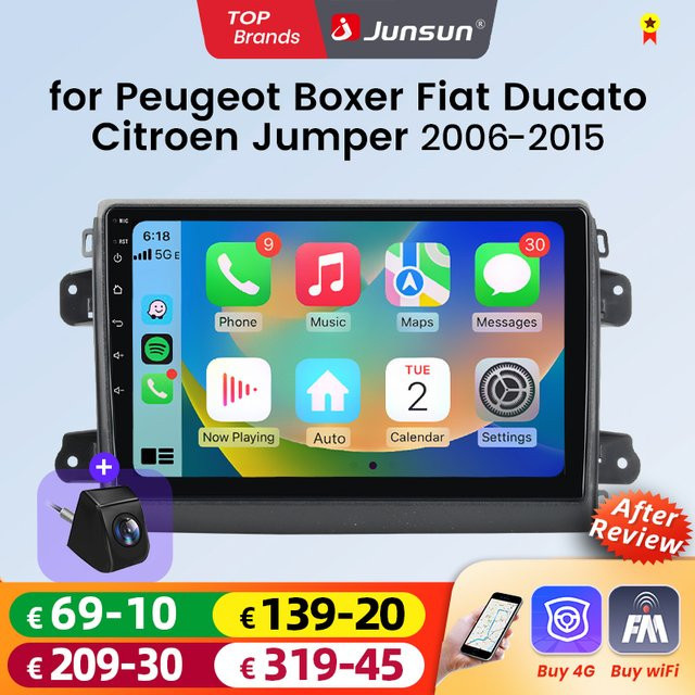 Junsun Android Auto Autoradio mit GPS und Wireless CarPlay für Fiat Ducato, Peugeot Boxer 2 und Citroen Jumper 2 (2006-2015), Schwarz - Bild 1