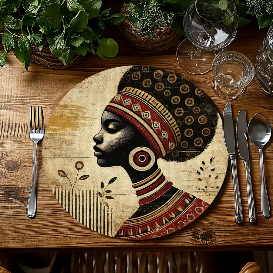 VIKAMA 4er Set runde Tischsets im Vintage-afrikanischen Stil, ethnisch gemustert, wasserdicht und hitzebeständig, Multicolour - Bild 4