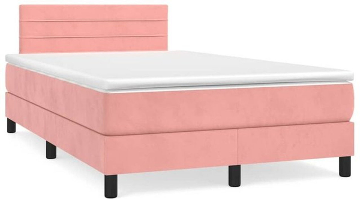 Vidaxl Boxspringbett mit Matratze in Rosa und Weiß aus Samt, B/T/H: 120 x 190 cm - Bild 1