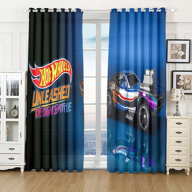 Halbsonnenlicht-Vorhang mit Stadt-Sportwagen-Landschaft Motiv aus Polyester, Mehrfarbig, B: 100 cm, H: 160 cm, inklusive Haken - Bild 1