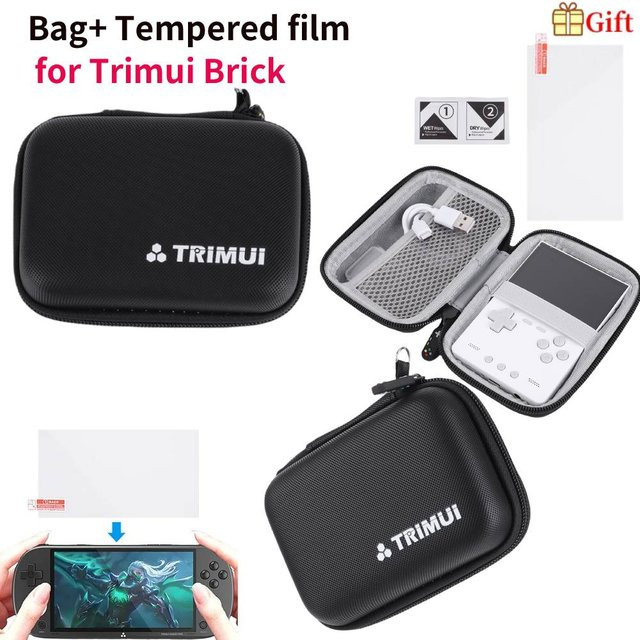 APWIKOGER Reise-Tragetasche für Trimui Brick Handheld-Spielekonsole mit gehärtetem Glas und Displayschutzfolie in Schwarz oder Transparent - Bild 1