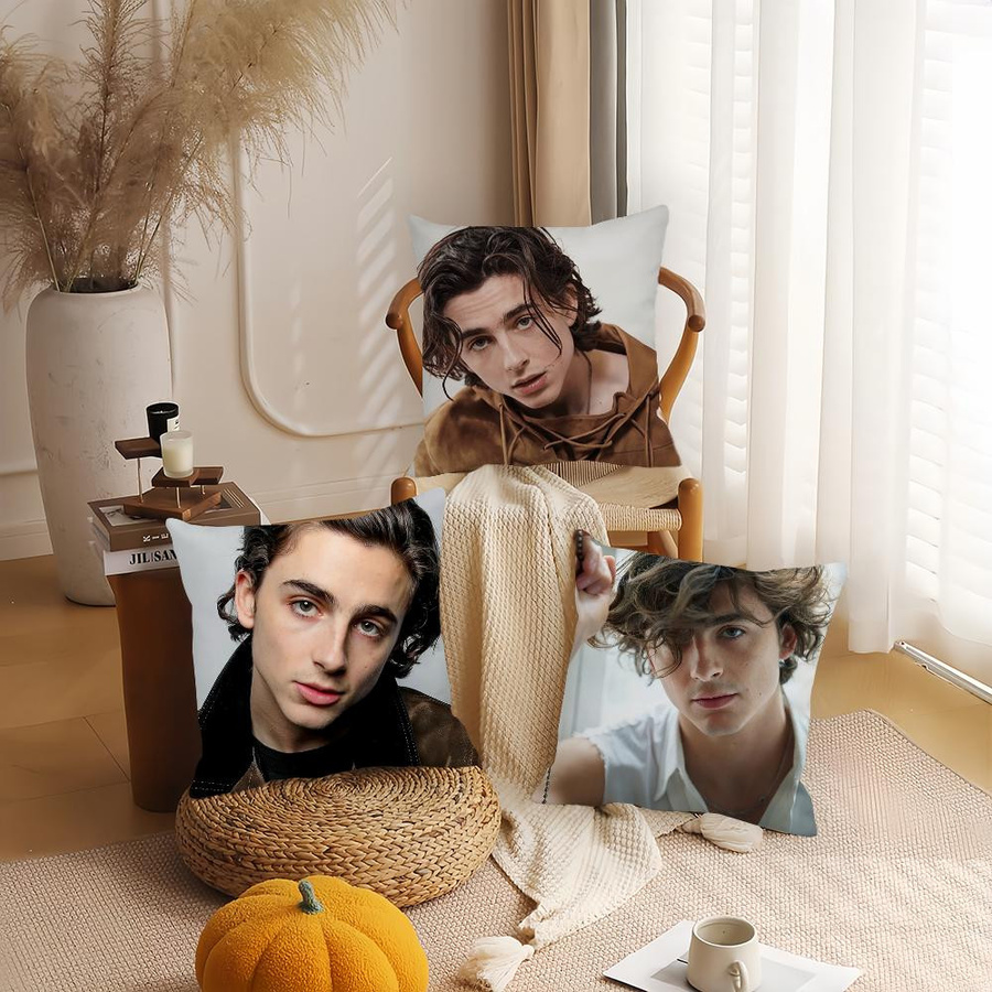 Kissenbezug mit Timothee Chalamet Motiv für Sofa und Schlafzimmer, Peach Skin Material, B/B: 18 x 18 cm - Bild 1