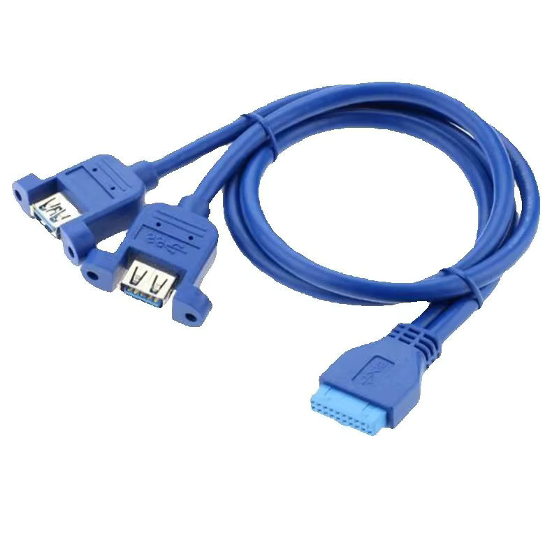 UXG USB 3.0 Motherboard 20pin auf Dual USB 3.0 A Buchse Adapterkabel mit Schraubmontage, Farbe: Blau, Länge: 50 cm - Bild 2