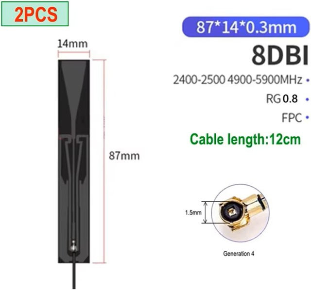 Eoth 2 Stück Dual-Band IoT WLAN-Antenne 2,4 GHz und 5,8 GHz mit Bluetooth Unterstützung, FPC-Softboard Patch-Antenne, Schwarz - Bild 1