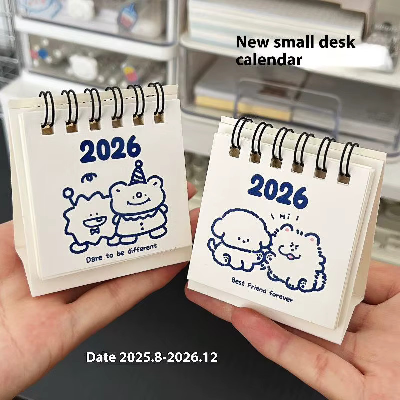 Mini-Kalender 2026 mit Ständer, niedlicher Cartoon-Tagesplaner für Büro und Zuhause, Weiß - Bild 5
