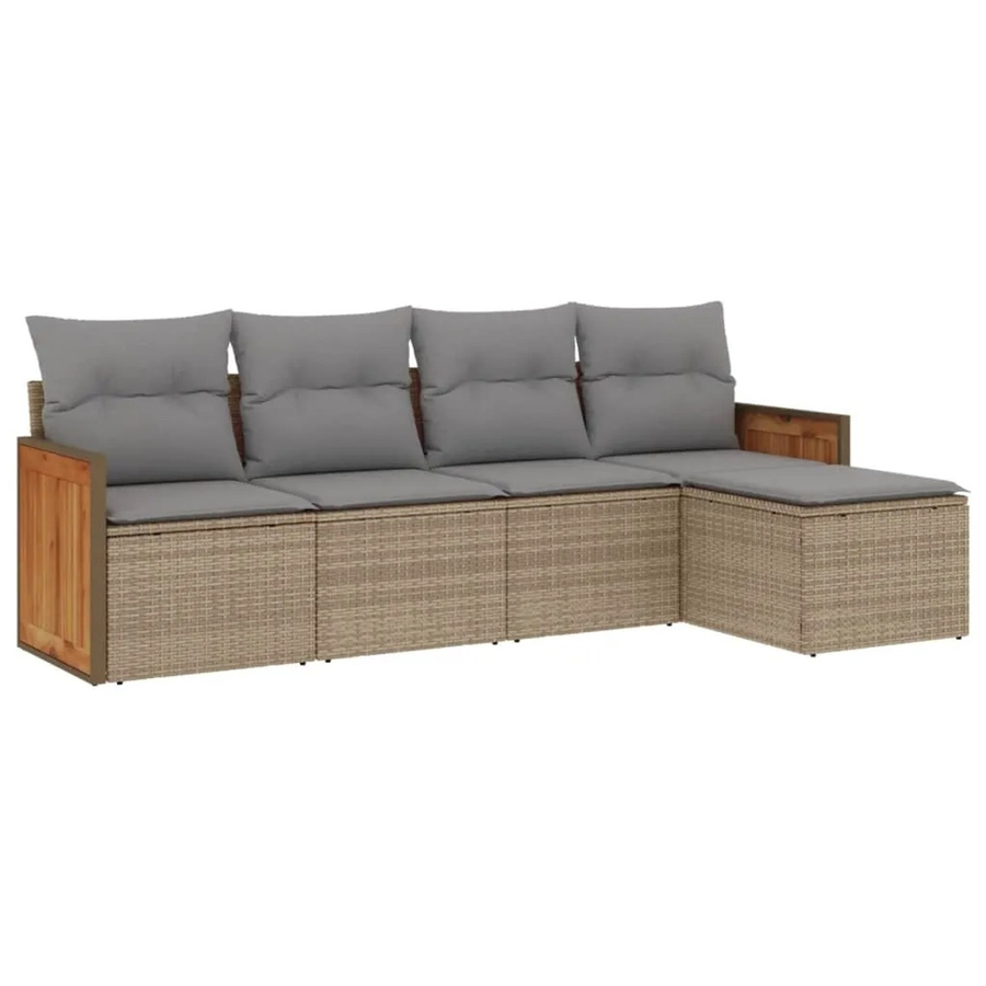 vidaXL 5-teilige Garten-Sofagarnitur in L-Form aus Poly-Rattan mit Kissen in Beige und Grau - Bild 2