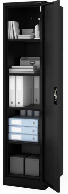 JAN NOWAK Aktenschrank ALEX aus Metall in Schwarz, abschließbarer Büroschrank und Werkzeugschrank mit 5 Ebenen, H x B x T: 185 x 60 x 45 cm - Bild 1