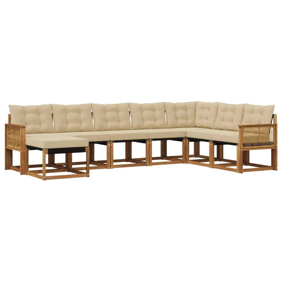 vidaXL Outdoor-Sofagarnitur L-Form aus Akazienholz mit 8 Kissen in Beige und Natur - Bild 2