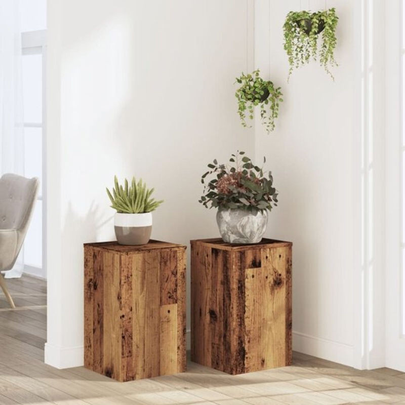 Vidaxl Pflanzenständer Set aus Holz in Altholz-Optik, 2 Stück, Braun, B/T/H: 30 x 30 x 50 cm - Bild 1