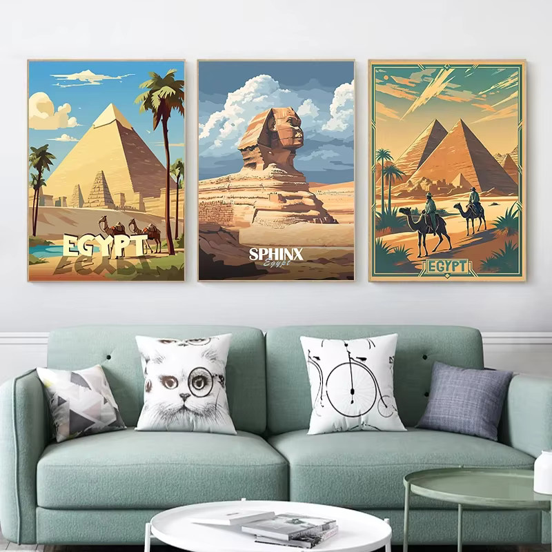 Minimalistisches Leinwandposter Potdemiel mit den Pyramiden von Giza und der Sphinx in Mehrfarben - Bild 2