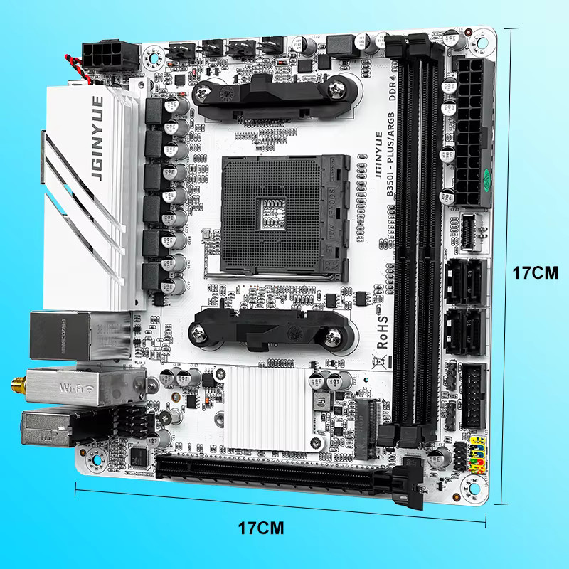 JGINYUE B350i PLUS Mini-ITX Motherboard für AMD AM4 Sockel, unterstützt Ryzen R3 R5 R7 R9 CPUs, DDR4 RAM und PCI-E 3.0 mit ARGB - Bild 2