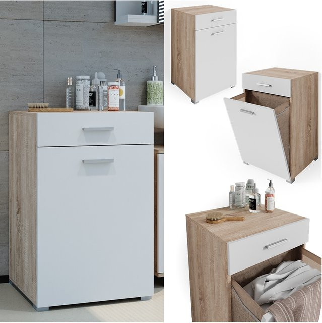 Vicco Badschrank Matteo Waschmaschinenschrank mit Wäschekorb in Sonoma/Weiß, B/H: 50 x 79 cm - Bild 1