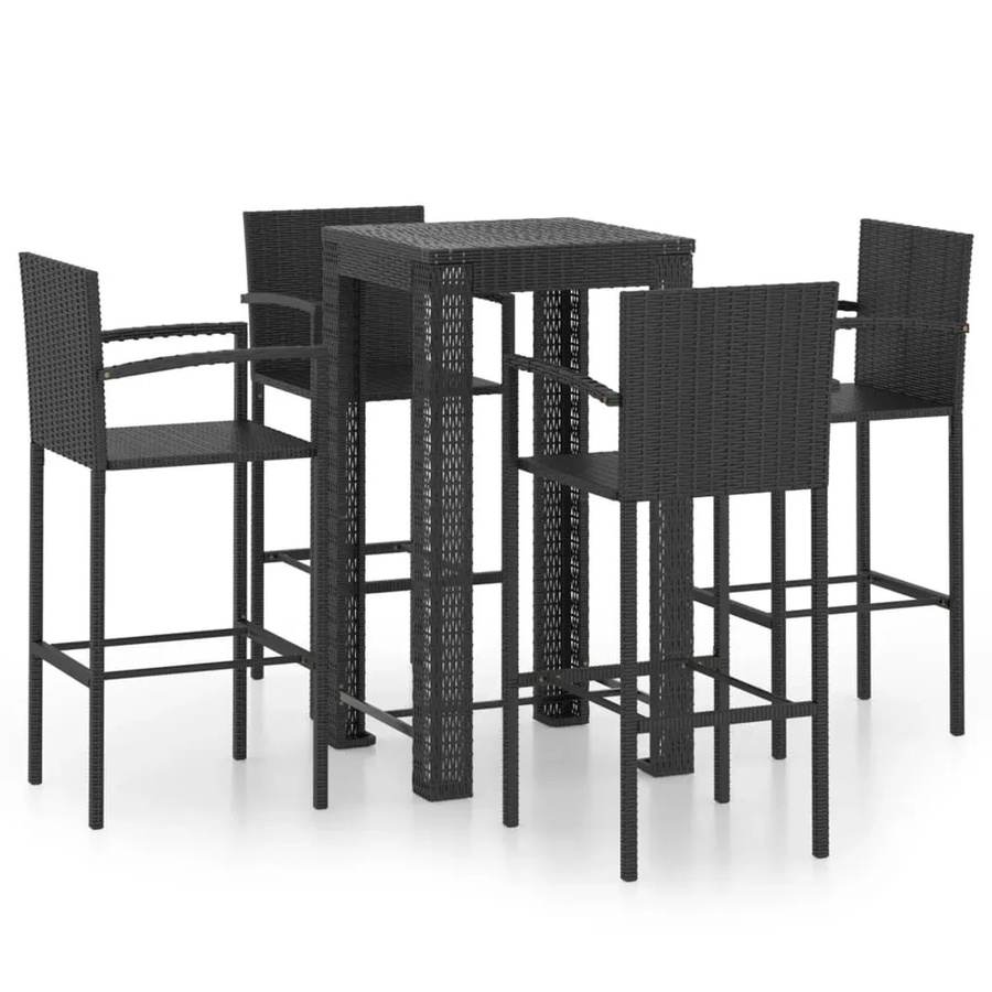 vidaXL 5-teiliges Garten-Bar-Set aus PE-Rattan mit Armlehnen in Schwarz - Bild 2