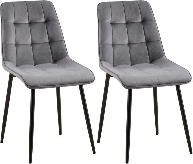 2er Set Esszimmerstühle DELUKE DARID aus Samt in Dunkelgrau, B/T/H: 47 x 61 x 89 cm - Bild 1