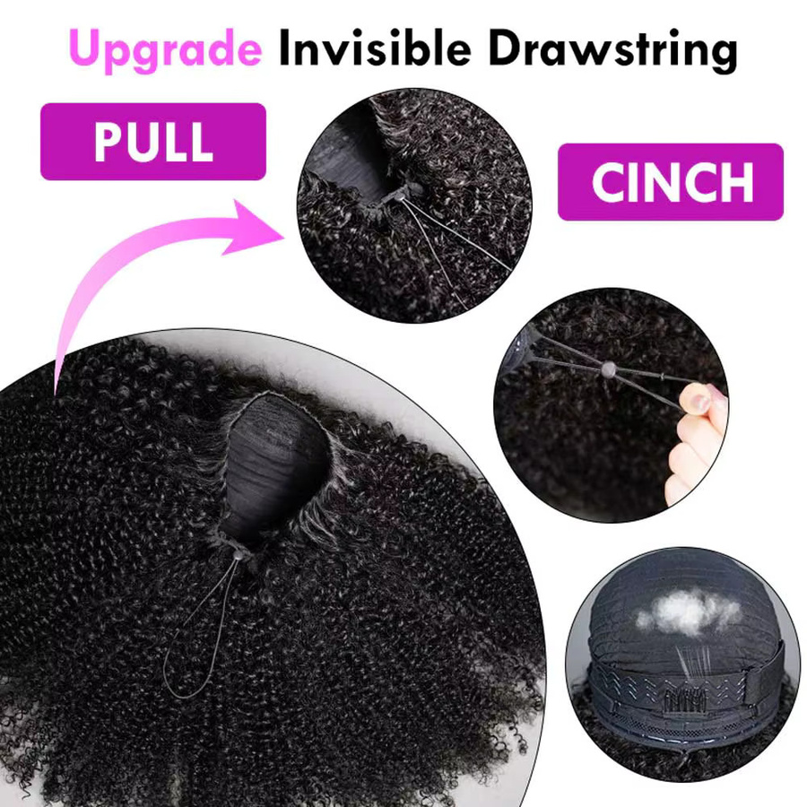 Afro Kinky Curly Half Perücke, Echthaar, Wear & Go, Clip Ins - Bild 4