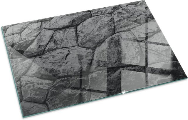Tulup Glasplatte für Kamin in Grau mit Natursteinmuster, B/B: 100 x 70 cm - Bild 1
