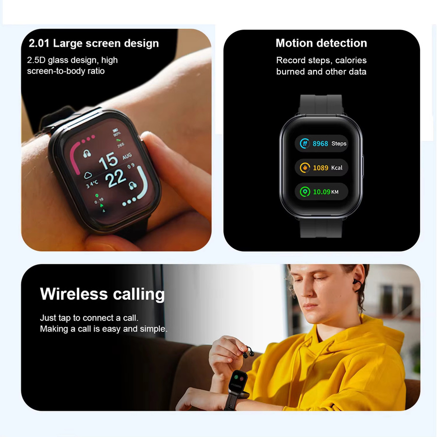 LIGE 2-in-1 Smartwatch mit Bluetooth-Clip-On-Ohrhörern und Herzfrequenzmessung in Schwarz - Bild 3
