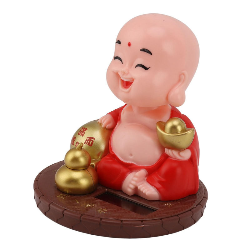 TOMTOP JMS Kleine Mönch Figur mit Solarbetriebenem Wackelkopfeffekt, Mehrfarbiges Ornament aus Kunstharz für Büro, Fenster oder Auto - Bild 4