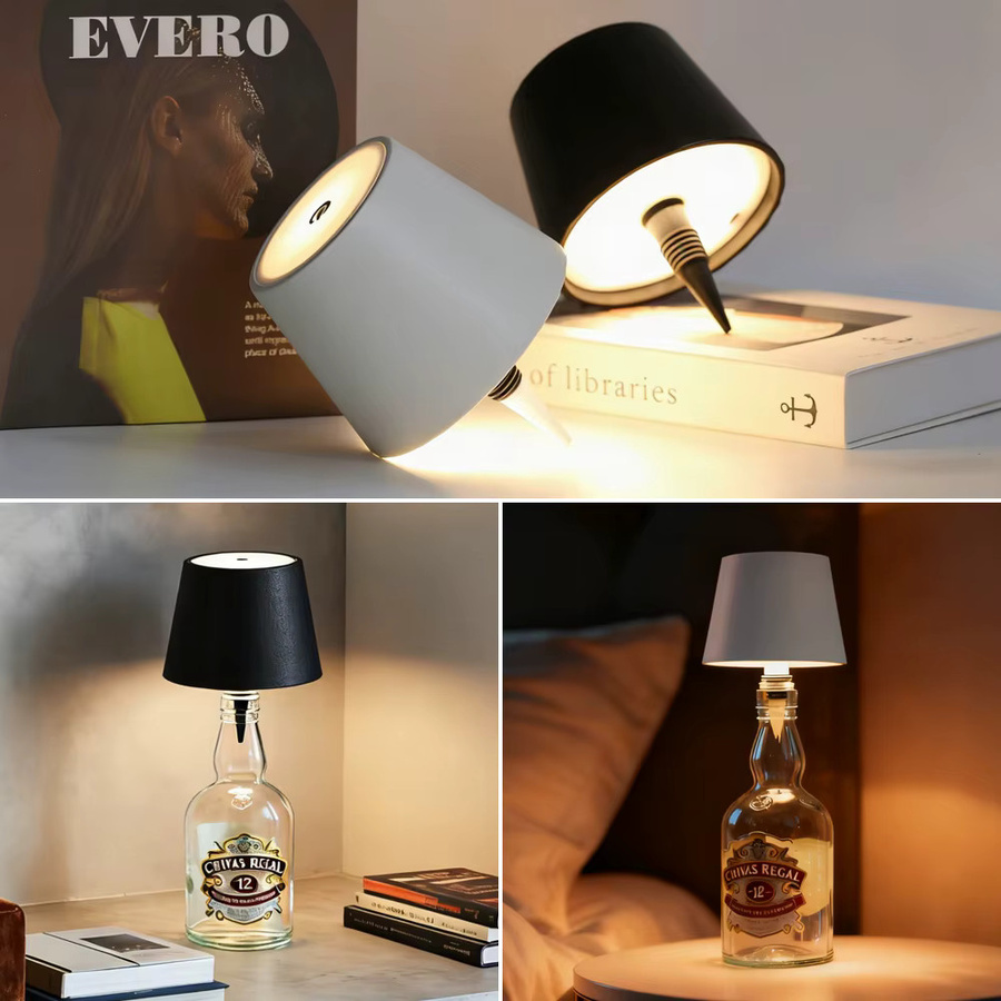 YNL Kabellose LED-Flaschen-Tischlampe aus Glas mit Touch-Steuerung, dimmbar und mit Ladefunktion, modernes Nachtlicht für Zuhause, Bar und Café - Bild 3