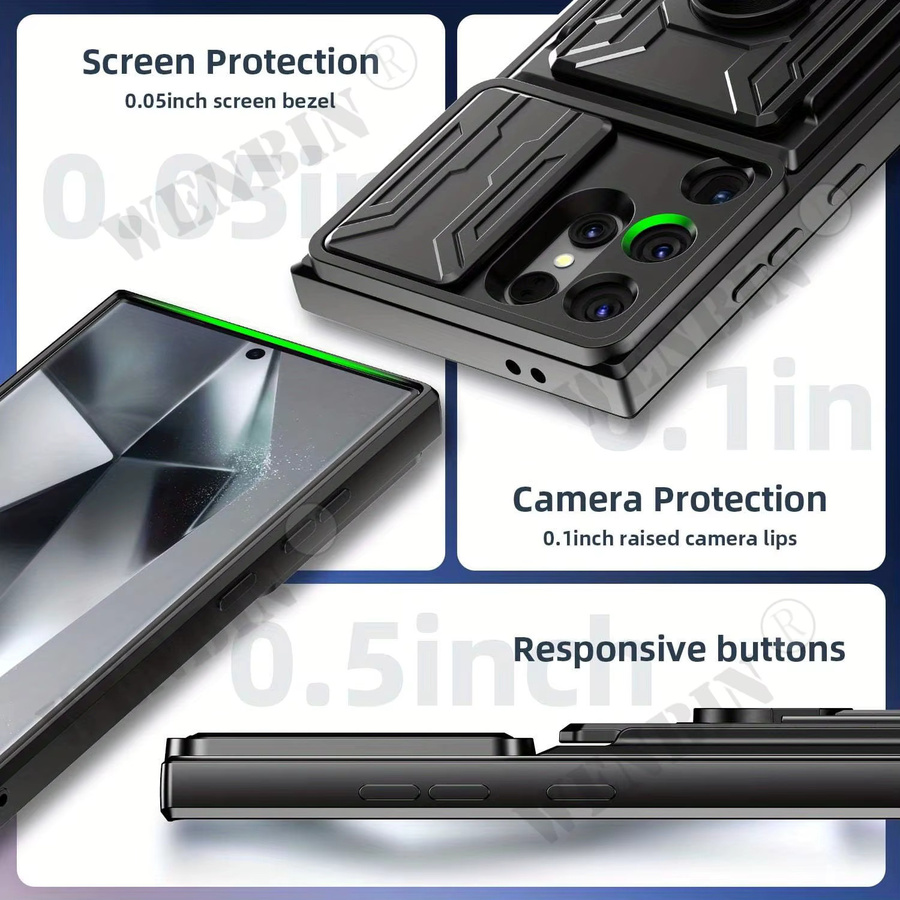 Schutzhülle für Samsung Galaxy S26 S25 Ultra Plus FE in Schwarz mit Schiebe-Ständer, Ring, magnetischem 360° Kameraschutz und Kartenfach nach Militärstandard - Bild 6