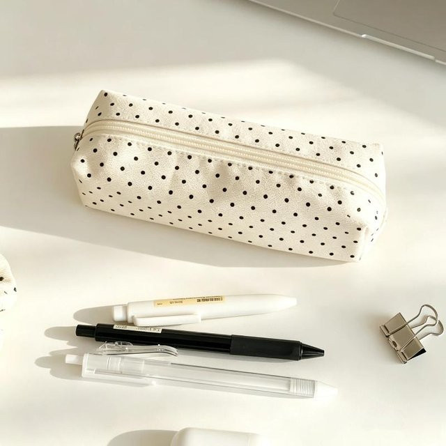 Bujid Federmäppchen aus Canvas mit Polka Dot Muster in Beige - Bild 1