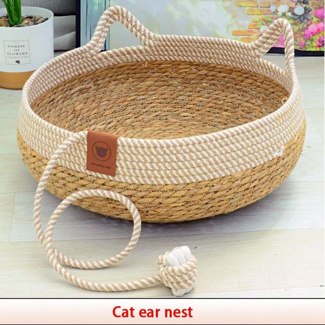 AIMEI Pet Tools Sommer-Katzenbett aus Rattan in Beige mit abnehmbarer Polsterung und Schlafhaus-Funktion, Größe S für 1-3 kg - Bild 1