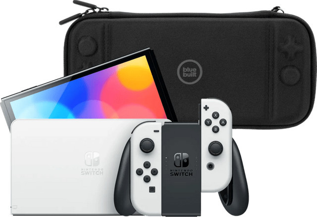 Nintendo Switch OLED Konsole in Weiß inklusive Bluebuilt Schutzhülle - Bild 1